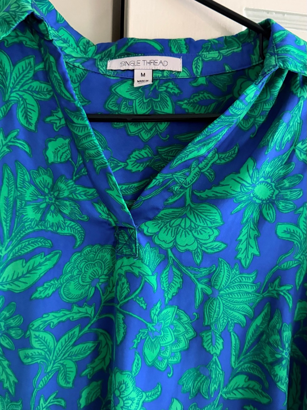Men's Green Floral Print Shirt - Blue Base